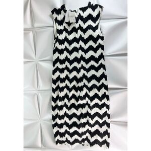 Carmen Marc Valvo Sz M Black Ivory Chevron Print Midi Pencil Sheath Dress